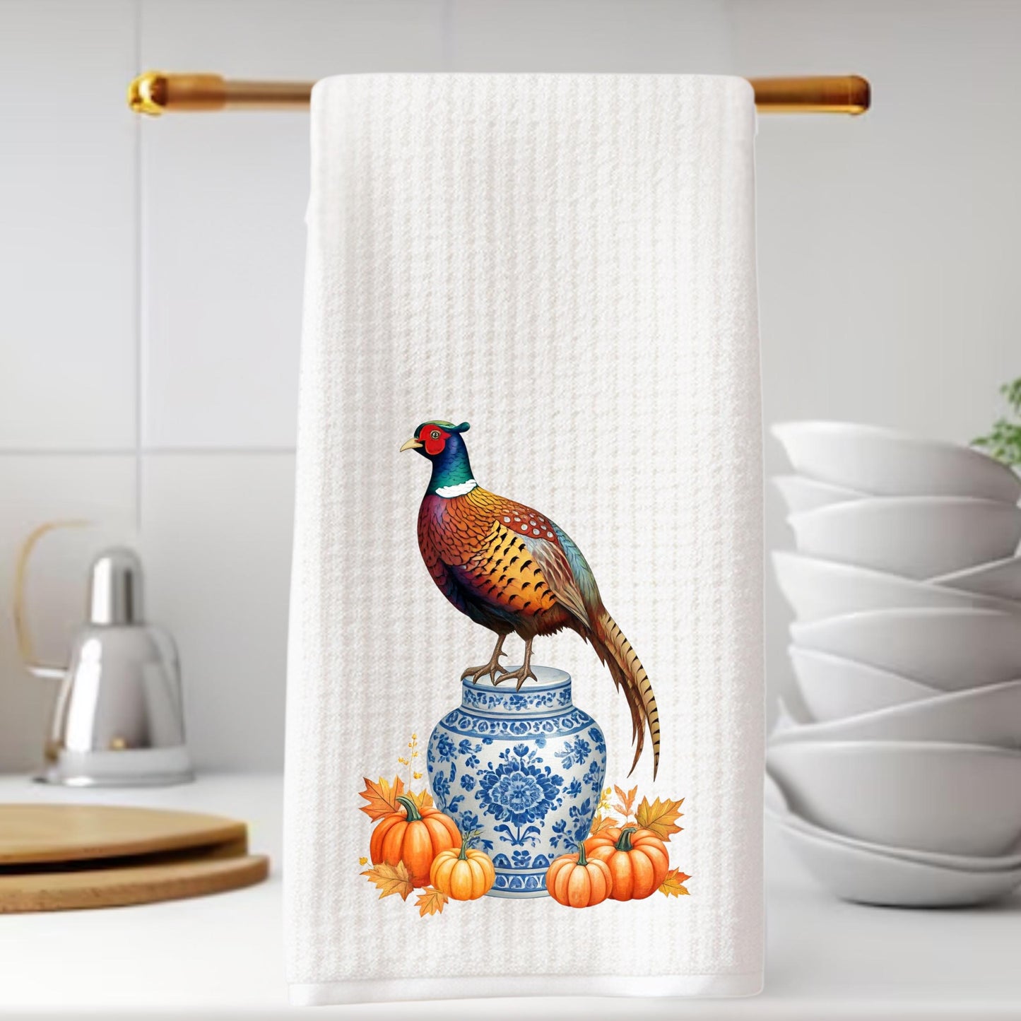 Fall Pheasant & Pumpkin Holiday Tea Towel