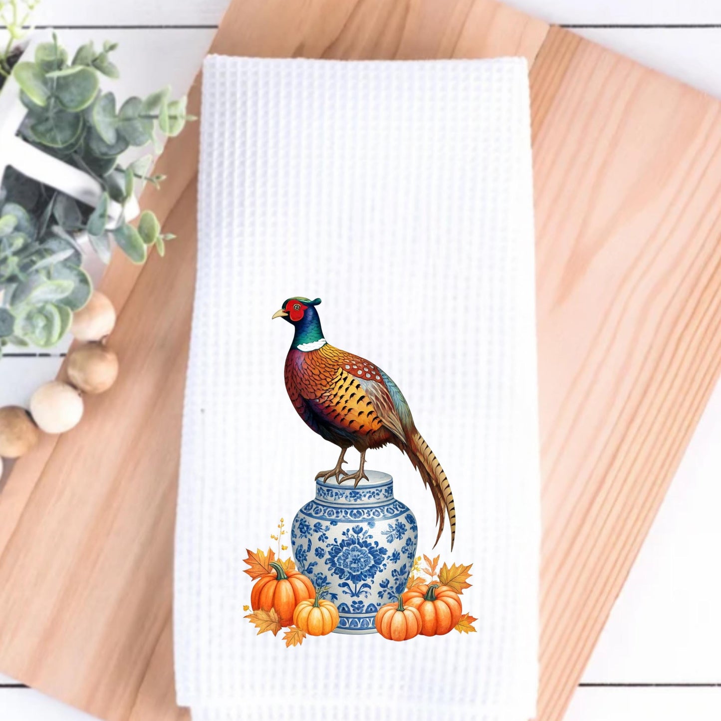 Fall Pheasant & Pumpkin Holiday Tea Towel