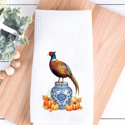 Fall Pheasant & Pumpkin Holiday Tea Towel