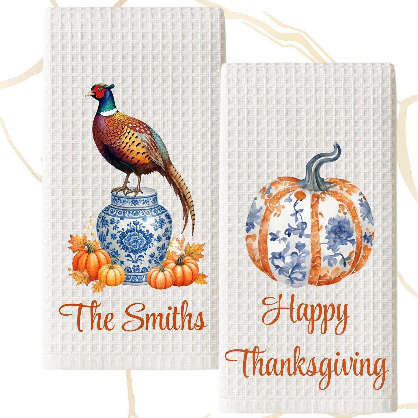 Fall Pheasant & Pumpkin Holiday Tea Towel