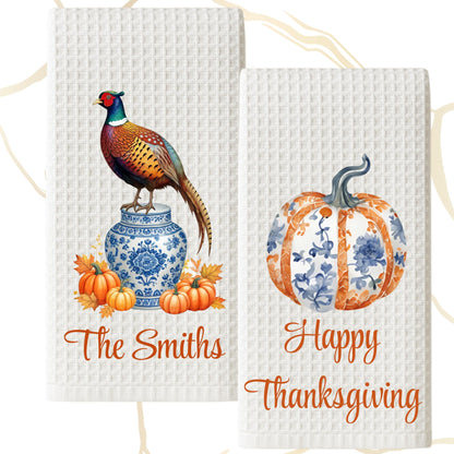 Fall Pheasant & Pumpkin Holiday Tea Towel