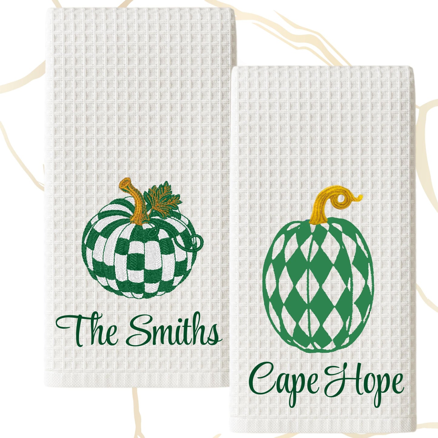 Checkered Royal Blue and White Pumpkin Tea Towel Set