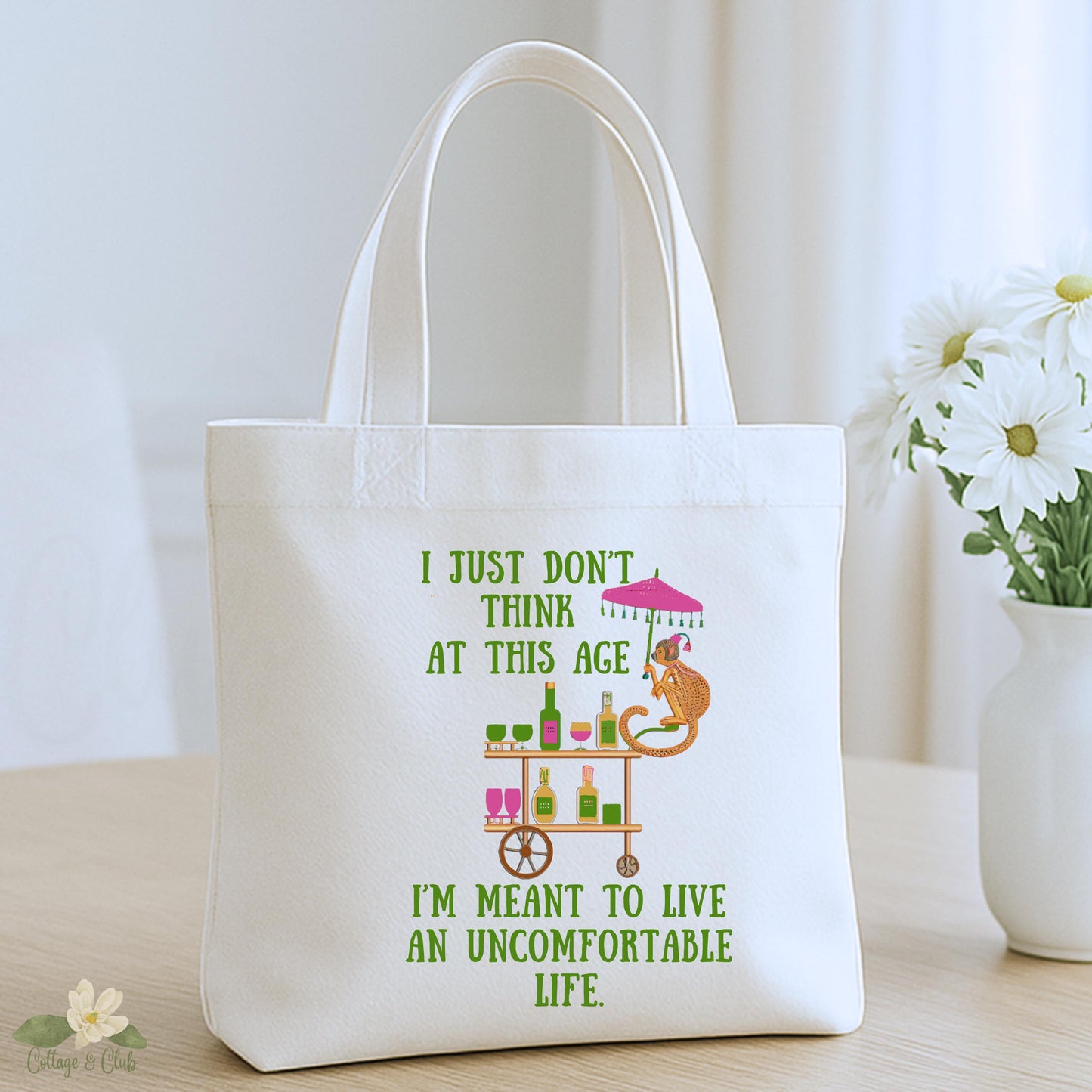 Funny Southern Quote Tote Bags: Pink Elephant & Monkey Bar Cart - Piper No!
