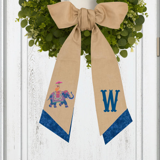 Embroidered  Eastern Themed Elephant and Monkey Wreath Sash: Personalized Door Hanger