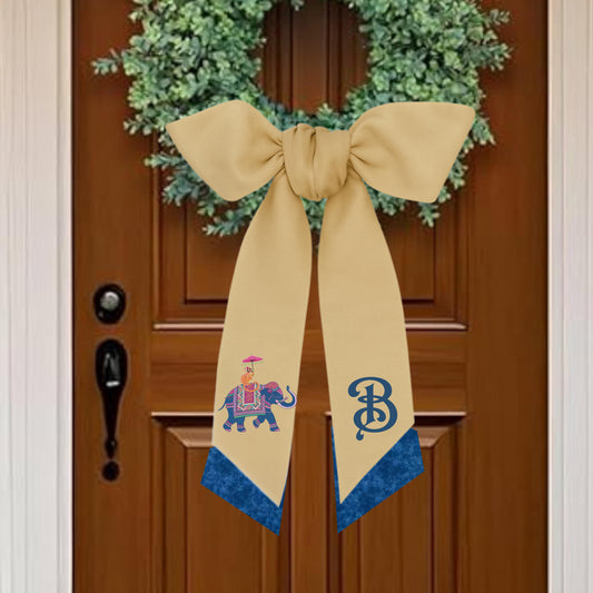 Embroidered  Eastern Themed Elephant and Monkey Wreath Sash: Personalized Door Hanger