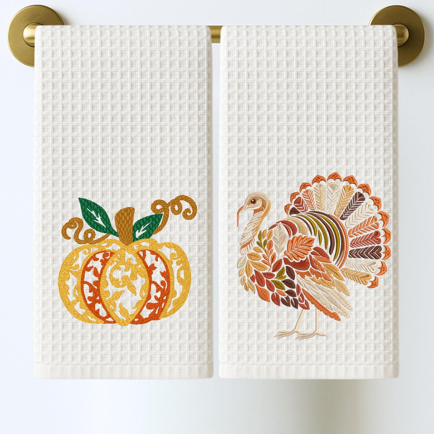 Fall Thanksgiving Turkey Tea Towel Collection - Personalized Kitchen Decor, Halloween Pumpkin Accent