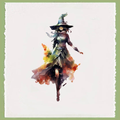 Watercolor Witch Tea Towel Personalized Kitchen Decor, Halloween Pumpkin Accent