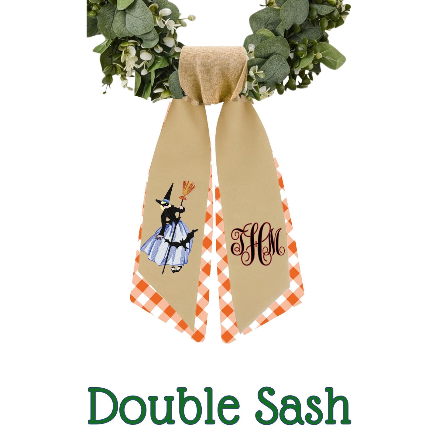 Embroidered Witch Halloween Wreath Sash