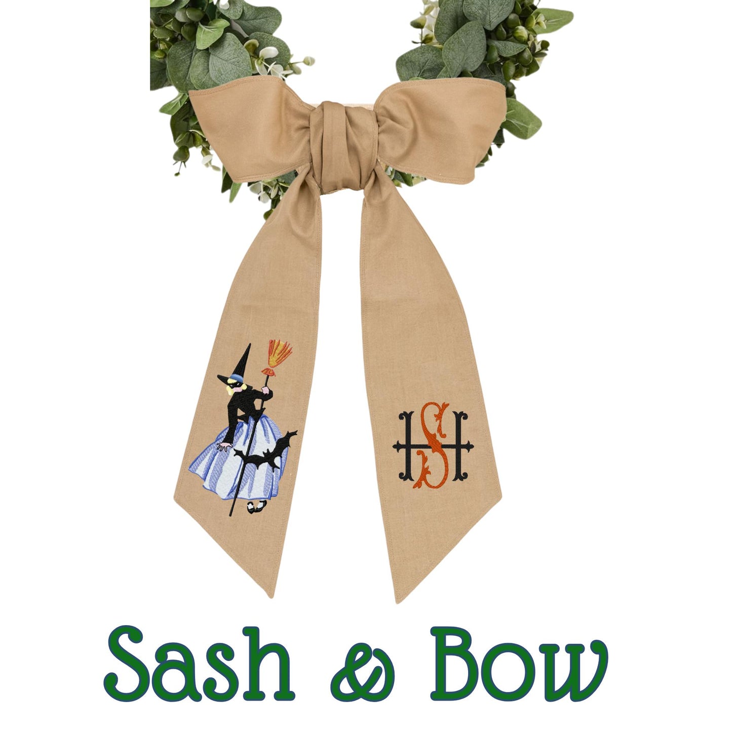 Embroidered Witch Halloween Wreath Sash