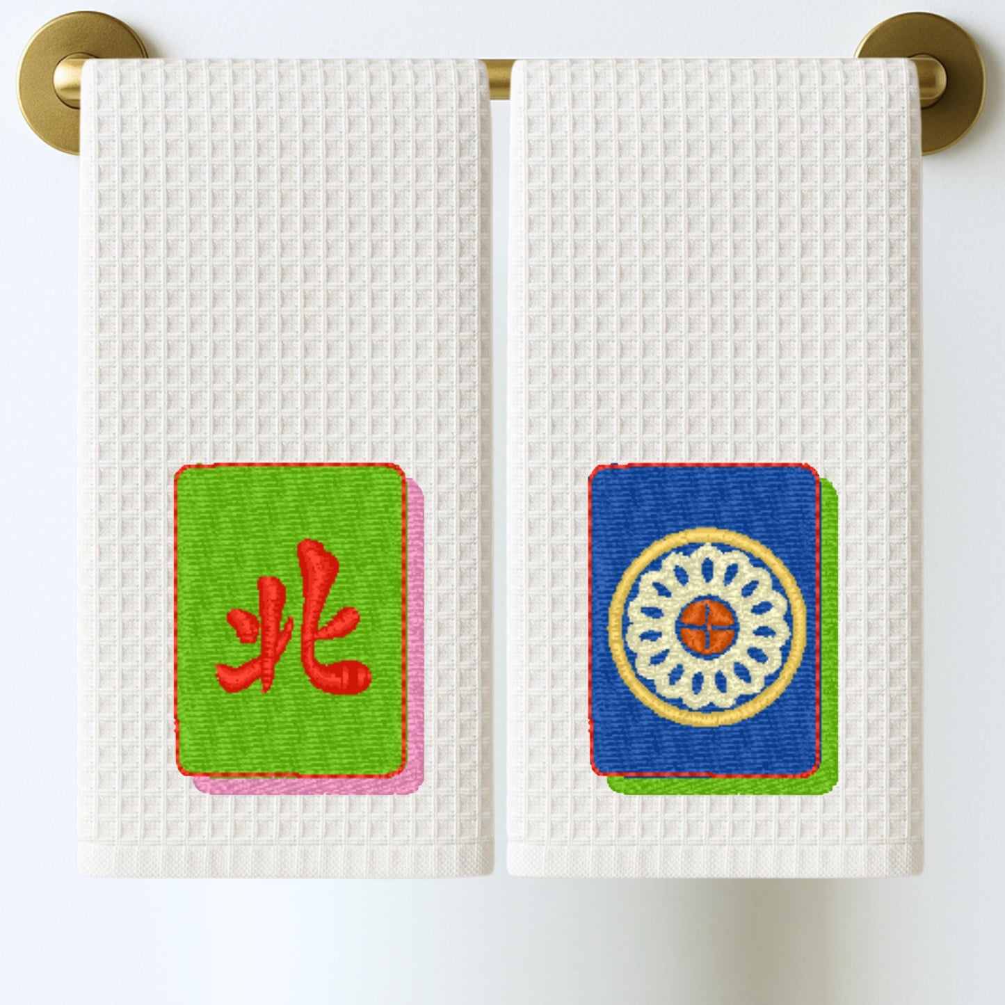 Mahjong Tea Towel Collection: Chinoiserie Tile Print, Grand Millennial Decor, Personalized Mahjong Player Gift