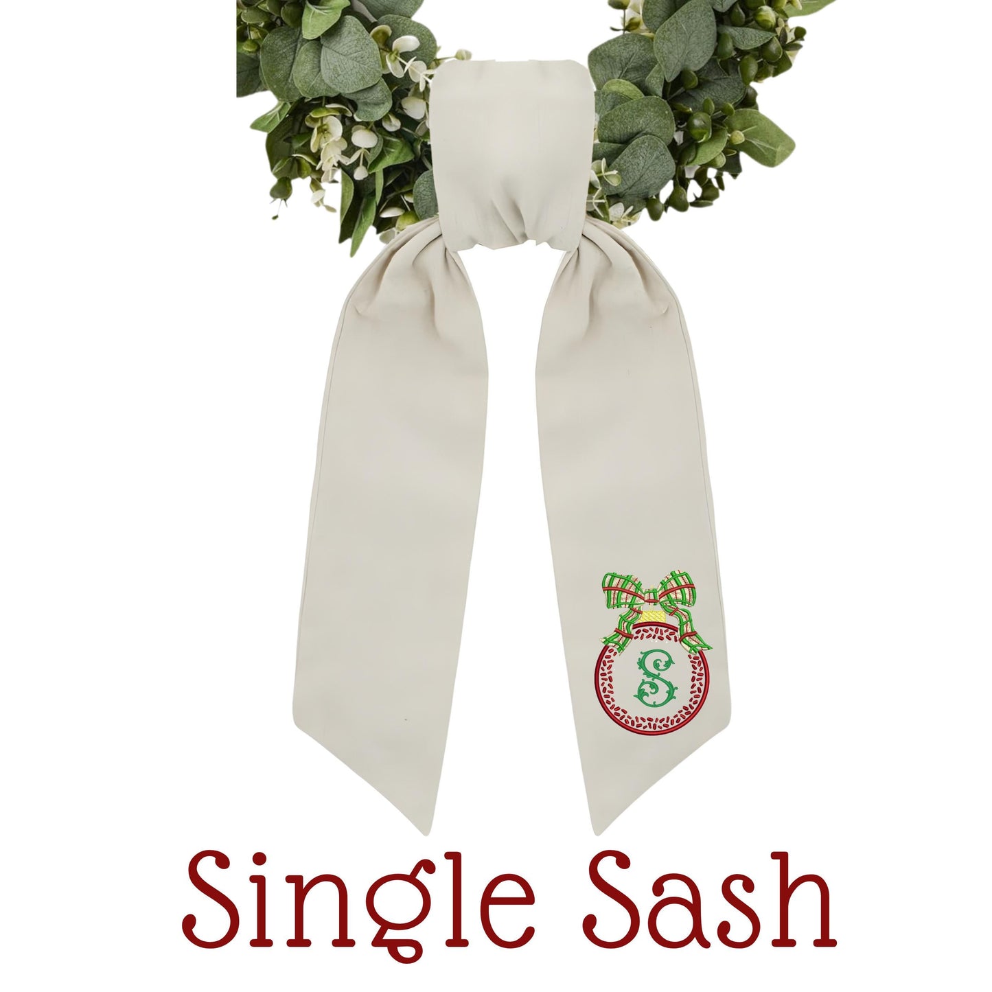 Embroidered Christmas Wreath Sash