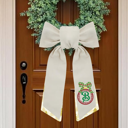 Embroidered Christmas Wreath Sash: Coordinating Sash Available - Holiday Door Hanger - Personalized Ornament Decor