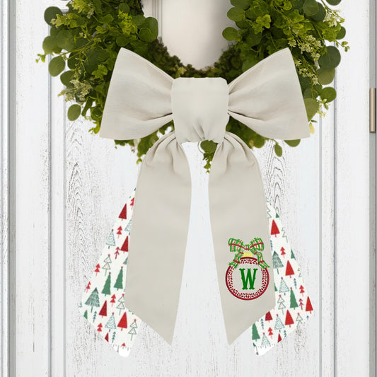 Embroidered Christmas Wreath Sash: Coordinating Sash Available - Holiday Door Hanger - Personalized Ornament Decor