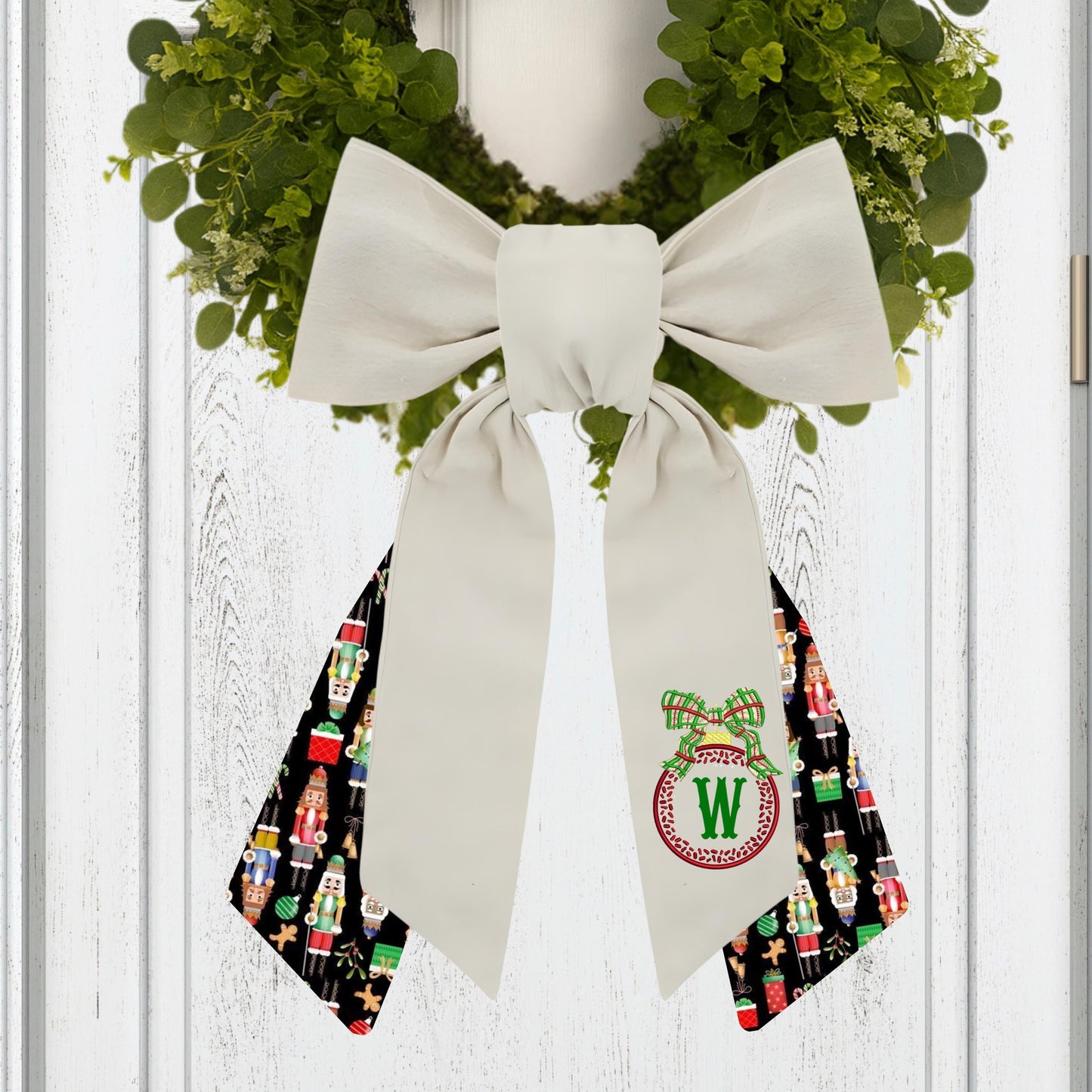 Embroidered Christmas Wreath Sash: Coordinating Sash Available - Holiday Door Hanger - Personalized Ornament Decor
