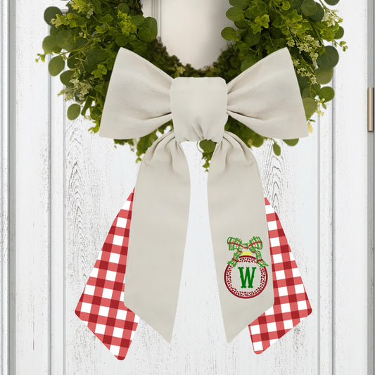 Embroidered Christmas Wreath Sash: Coordinating Sash Available - Holiday Door Hanger - Personalized Ornament Decor