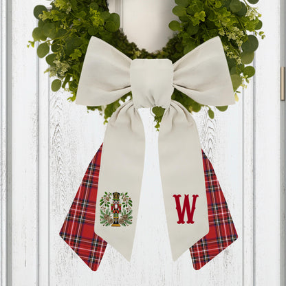 Christmas Courtly Check Inspired Embroidered Monogramed Wreath Sash