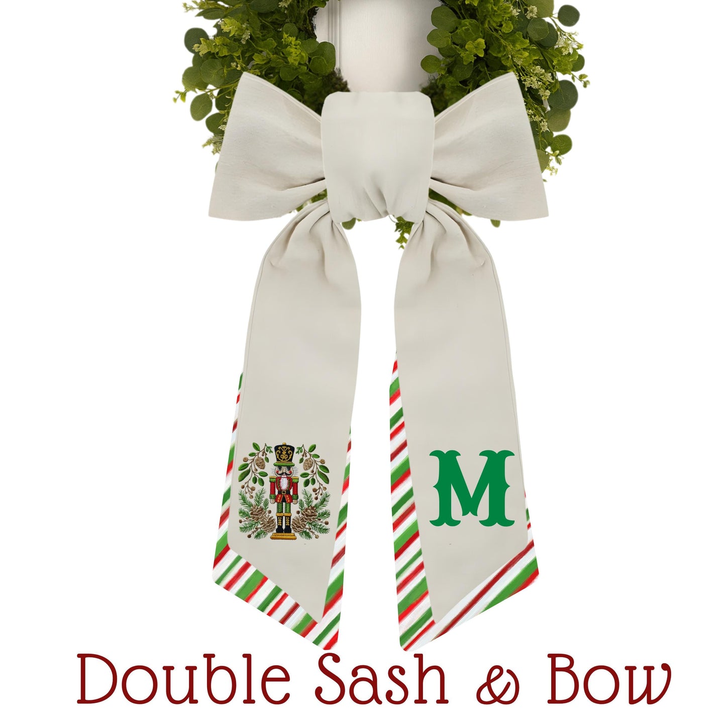 Embroidered Christmas Wreath Sash: Personalized Nutcracker Door Hanger