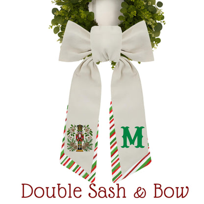 Embroidered Christmas Wreath Sash: Personalized Nutcracker Door Hanger