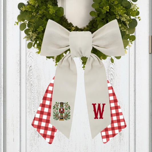 Embroidered Christmas Wreath Sash: Coordinating Sash Available - Holiday Door Hanger - Personalized Nutcracker Front Door Decor