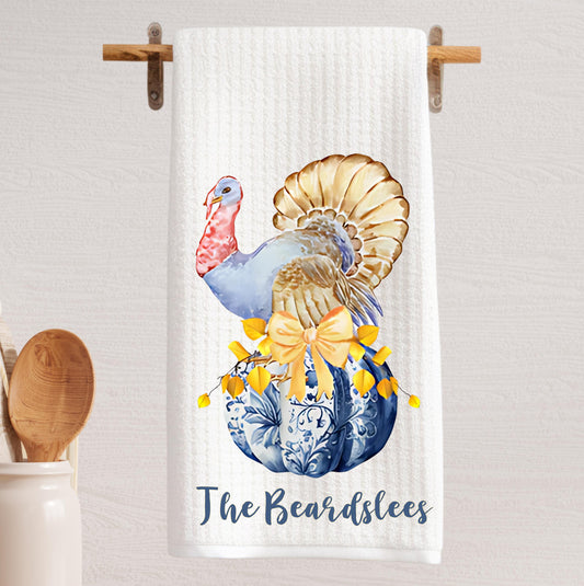 Fall Thanksgiving Turkey & Pumpkin Tea Towel