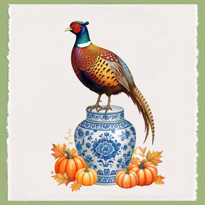 Fall Pheasant & Pumpkin Holiday Tea Towel