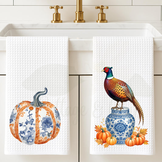 Fall Pheasant & Pumpkin Holiday Tea Towel