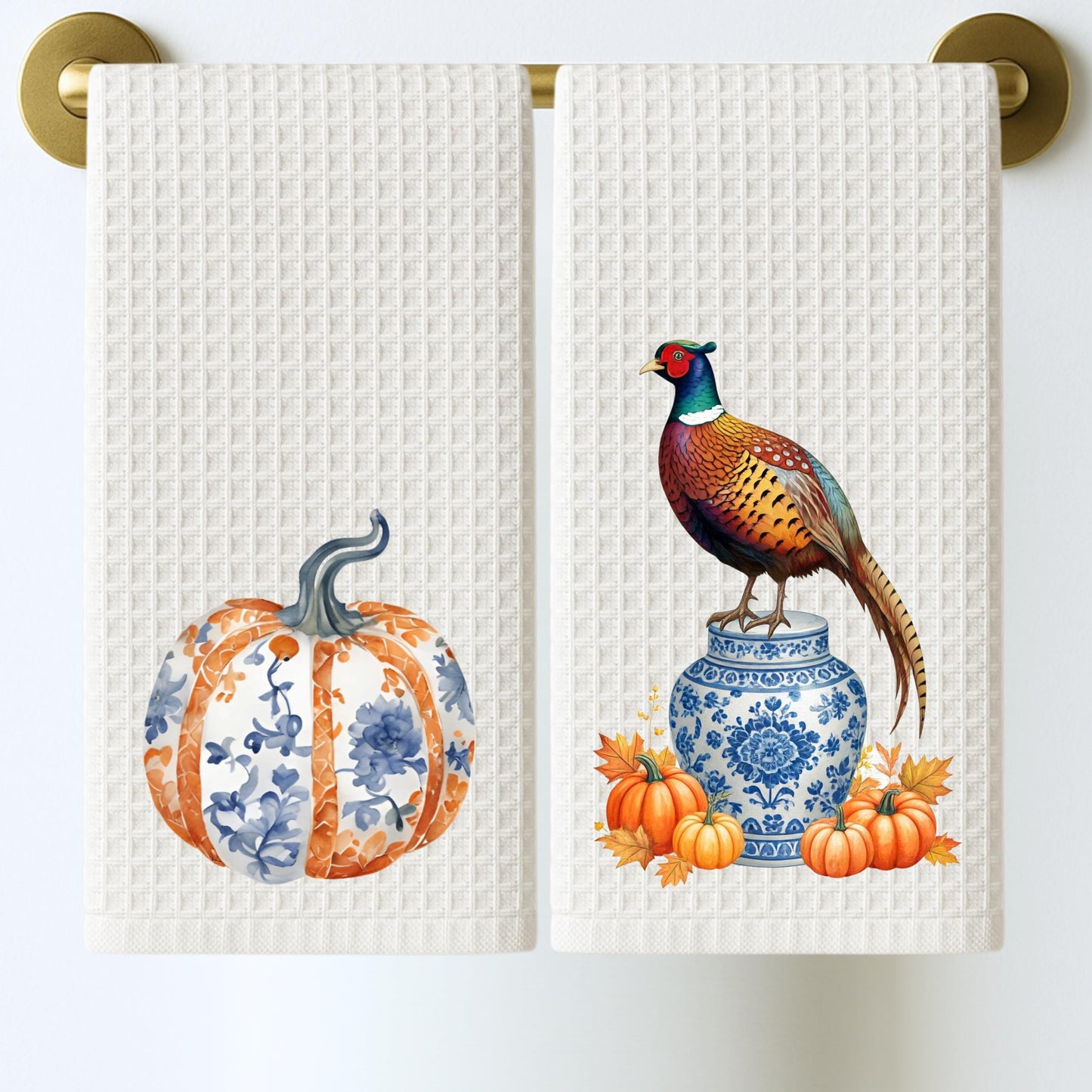 Fall Pheasant & Pumpkin Holiday Tea Towel