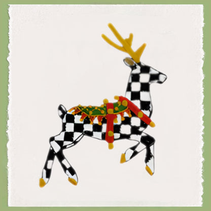 Personalized Embroidered Christmas Wreath Sash: Black and White Check, Holiday Farmhouse Deer Door Hanger