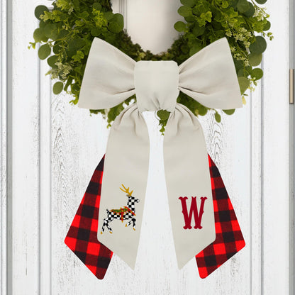 Embroidered Christmas Wreath Sash: Personalized Holiday, Courtly Check Door Hanger