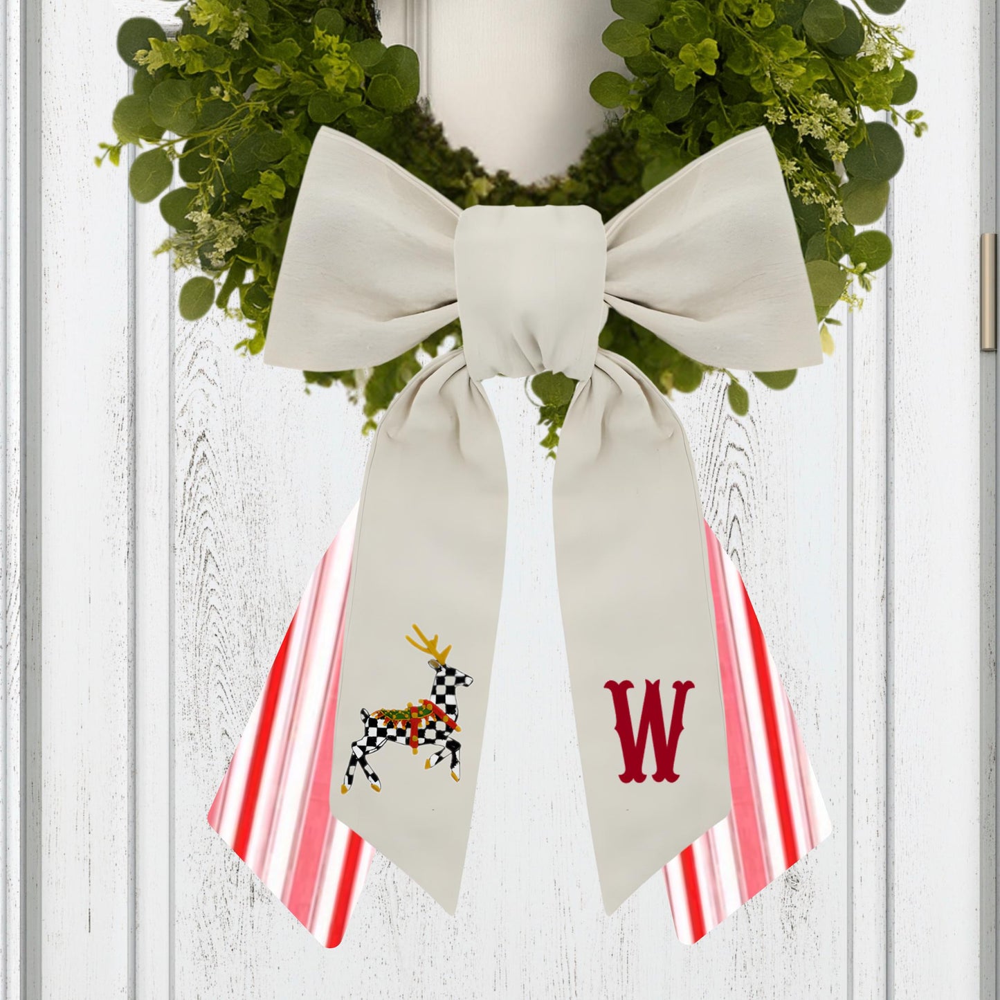 Embroidered Christmas Wreath Sash: Personalized Holiday, Courtly Check Door Hanger