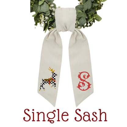 Embroidered Christmas Wreath Sash: Personalized Holiday, Courtly Check Door Hanger