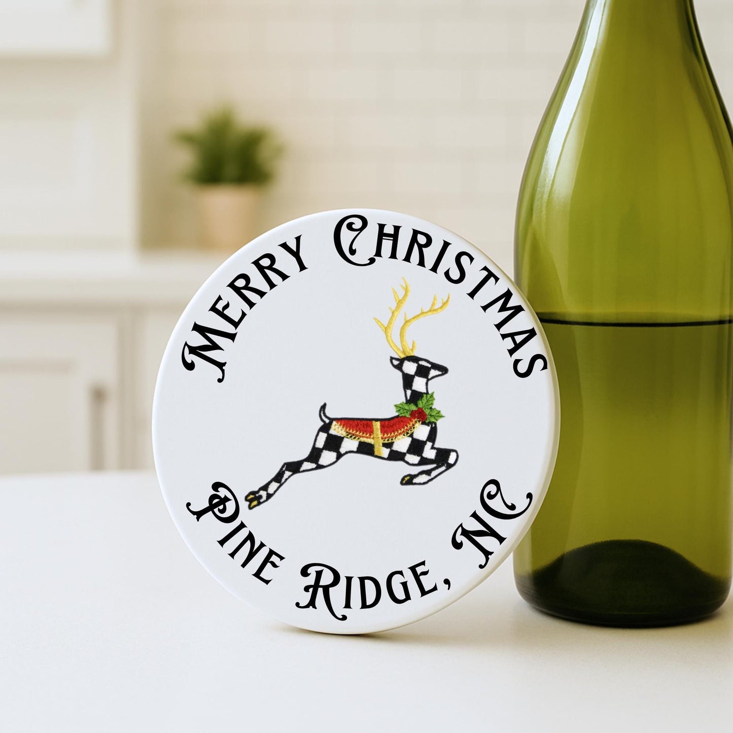 Personalized Courtly Check Coaster Set, Black and White Ceramic, Elegant Home Decor Gift