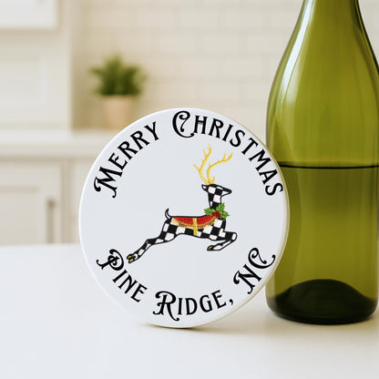 Personalized Courtly Check Coaster Set, Black and White Ceramic, Elegant Home Decor Gift