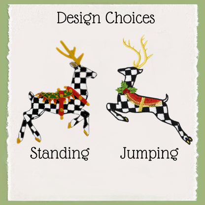 Personalized Ceramic Christmas Ornament, Courtly Check, Black and white decor with Gift Box