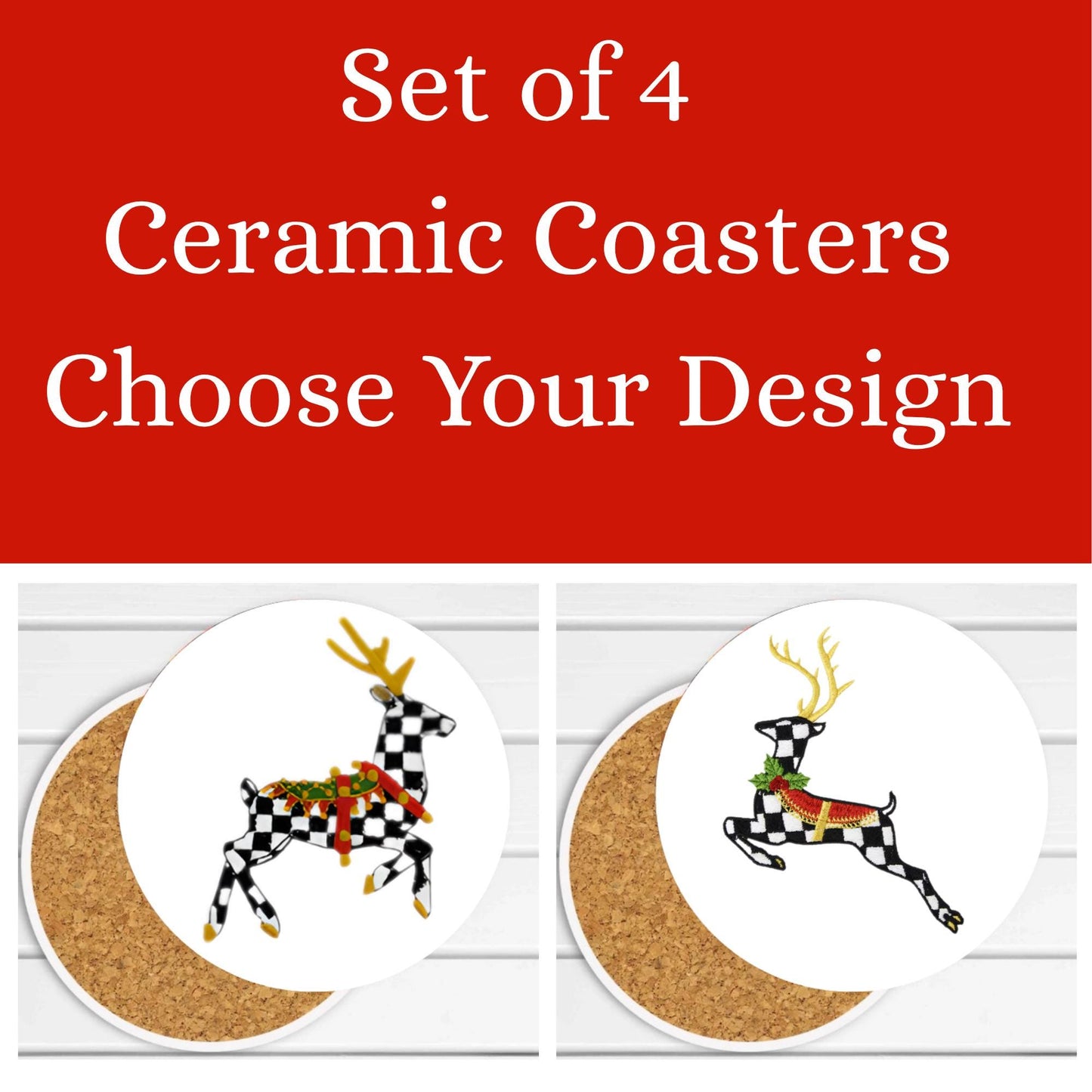 Personalized Courtly Check Coaster Set, Black and White Ceramic, Elegant Home Decor Gift