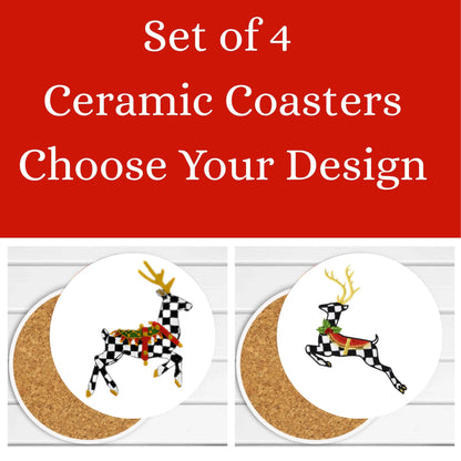 Personalized Courtly Check Coaster Set, Black and White Ceramic, Elegant Home Decor Gift