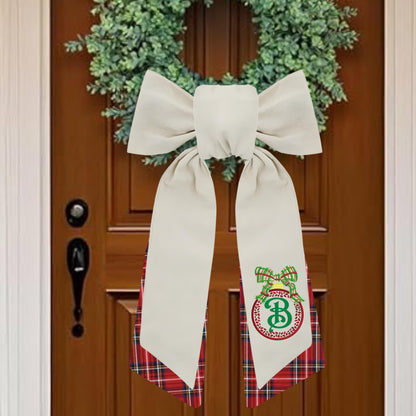 Embroidered Christmas Wreath Sash: Coordinating Sash Available - Holiday Door Hanger - Personalized Ornament Decor