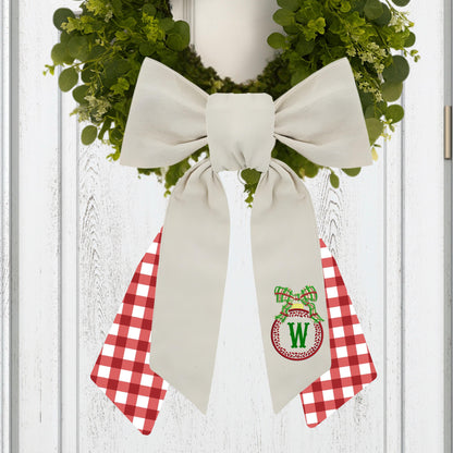Embroidered Christmas Wreath Sash: Coordinating Sash Available - Holiday Door Hanger - Personalized Ornament Decor