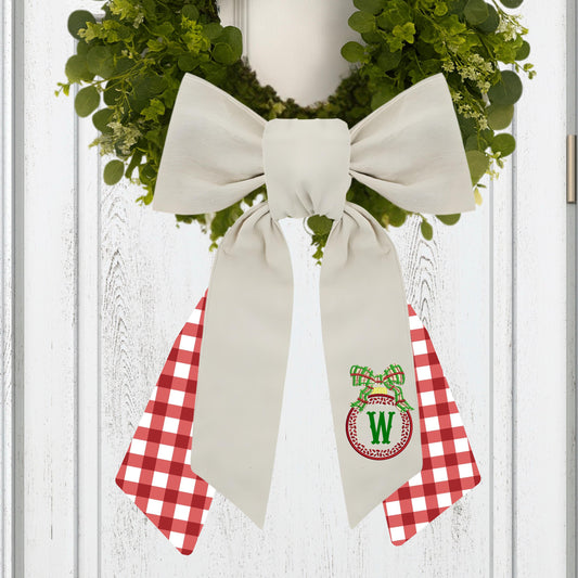 Embroidered Christmas Wreath Sash: Coordinating Sash Available - Holiday Door Hanger - Personalized Ornament Decor