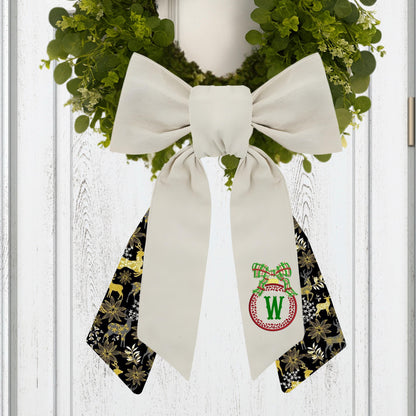 Christmas Ornament Embroidered Monogramed Wreath Sash