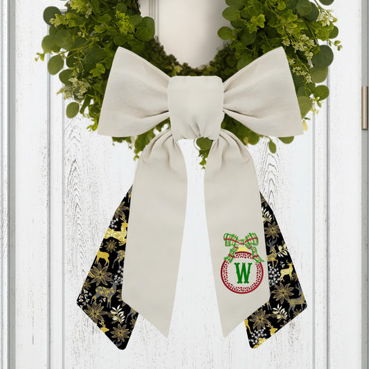 Christmas Ornament Embroidered Monogramed Wreath Sash