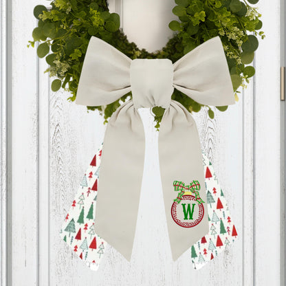 Embroidered Christmas Wreath Sash: Coordinating Sash Available - Holiday Door Hanger - Personalized Ornament Decor
