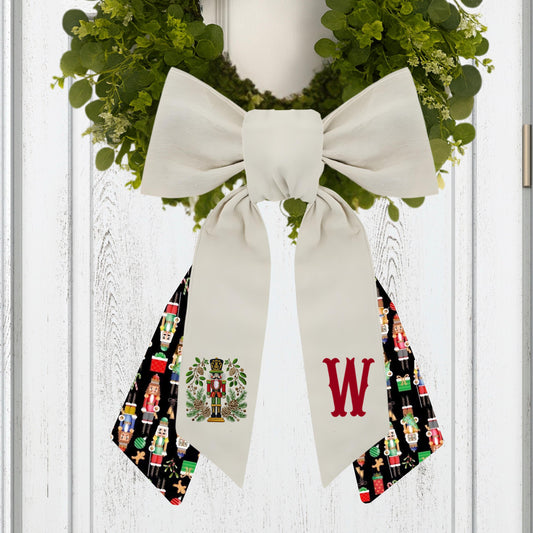 Christmas Courtly Check Inspired Embroidered Monogrammed Wreath Sash