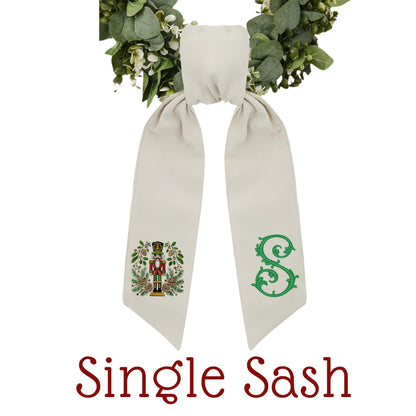 Embroidered Christmas Wreath Sash: Personalized Nutcracker Door Hanger