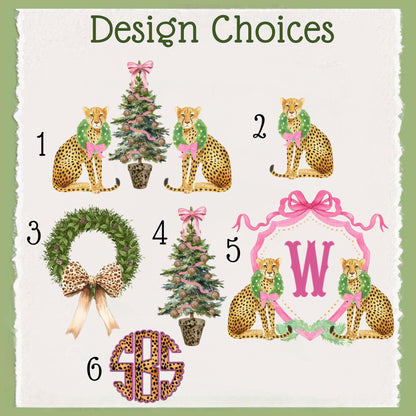 Christmas Cheetah Pink and Green Tea Towel