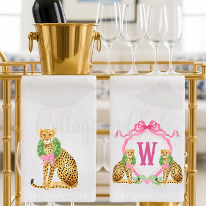 Christmas Cheetah Pink and Green Tea Towel Collection