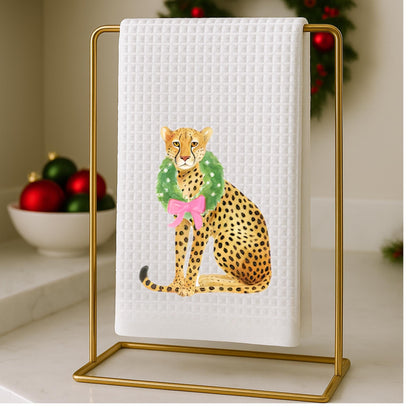 Preppy Pink and Green Cheetah, Leopard Themed Fingertip Towels | Christmas Powder Room Hand Towels | Personalized Bathroom Decor & Gift