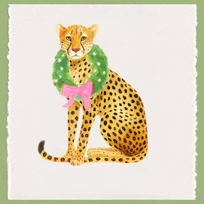 Preppy Pink and Green Cheetah, Leopard Themed Fingertip Towels | Christmas Powder Room Hand Towels | Personalized Bathroom Decor & Gift