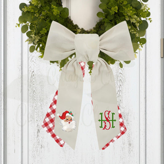 Vintage Santa Claus Embroidered Christmas Wreath Sash: Coordinating Sash Available - Holiday Door Hanger - Personalized  Front Door Decor