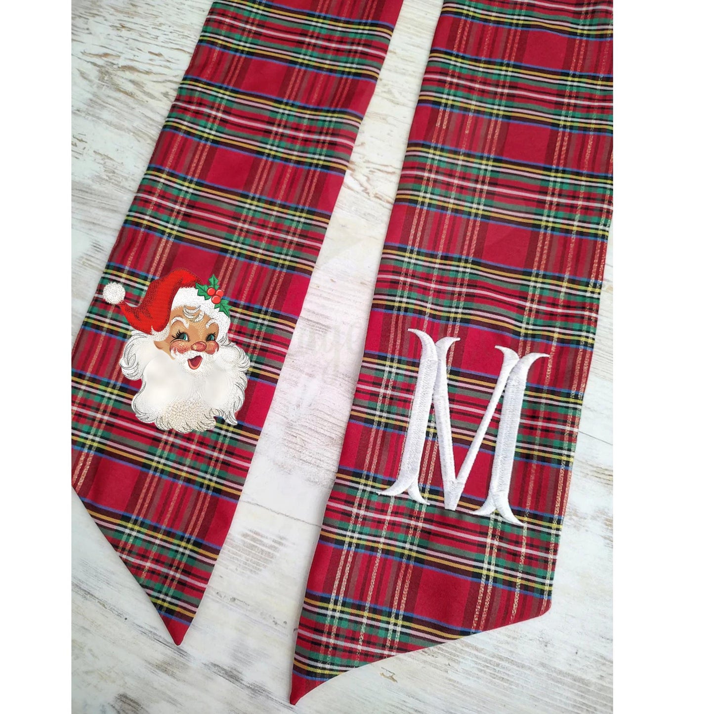 Vintage Santa Claus Embroidered Christmas Farmhouse Wreath Sash: Holiday Door Hanger